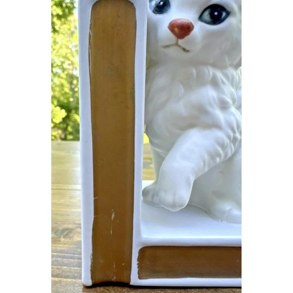 Vintage Lefton Japan White Cat Bookends Ceramic Persian Kitten Book Ends - Picture 15 of 16